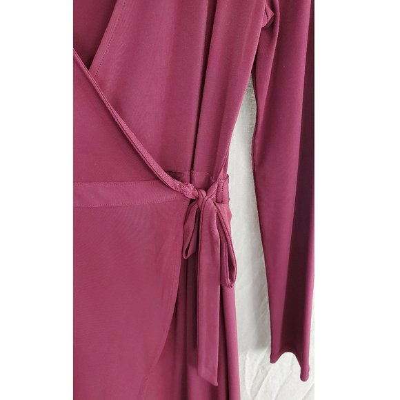 Dark Red Long Sleeve Wrap Dress - Picture 3 of 6